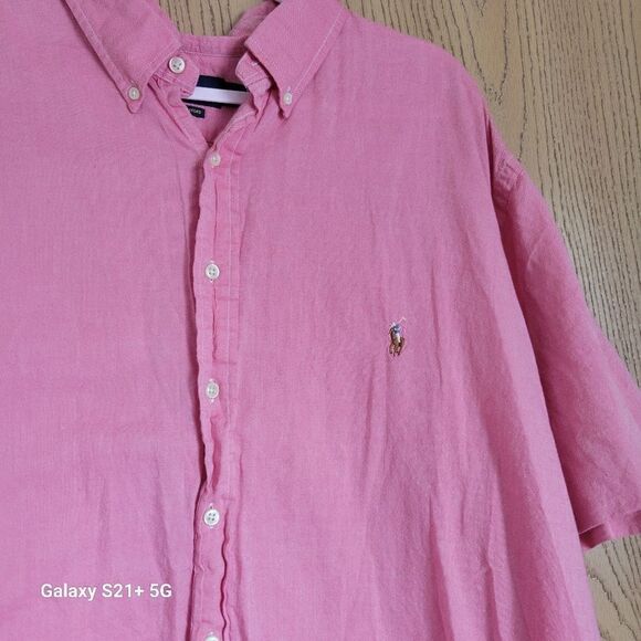 Ralph Lauren Chambray Oxford pink short sleeve shirt button front mens size 3X B - Picture 2 of 7